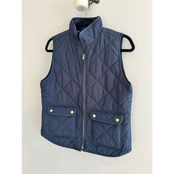 J. Crew Women’s Small Blue Quilted Fleece Lined Puffer Vest Jacket Pockets Zip - Picture 3 of 10